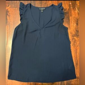 J Crew Ruffle Sleeveless Navy Blue V-Neck Blouse Women's size 2